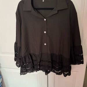Elegant Black Lace Trim Women's Top